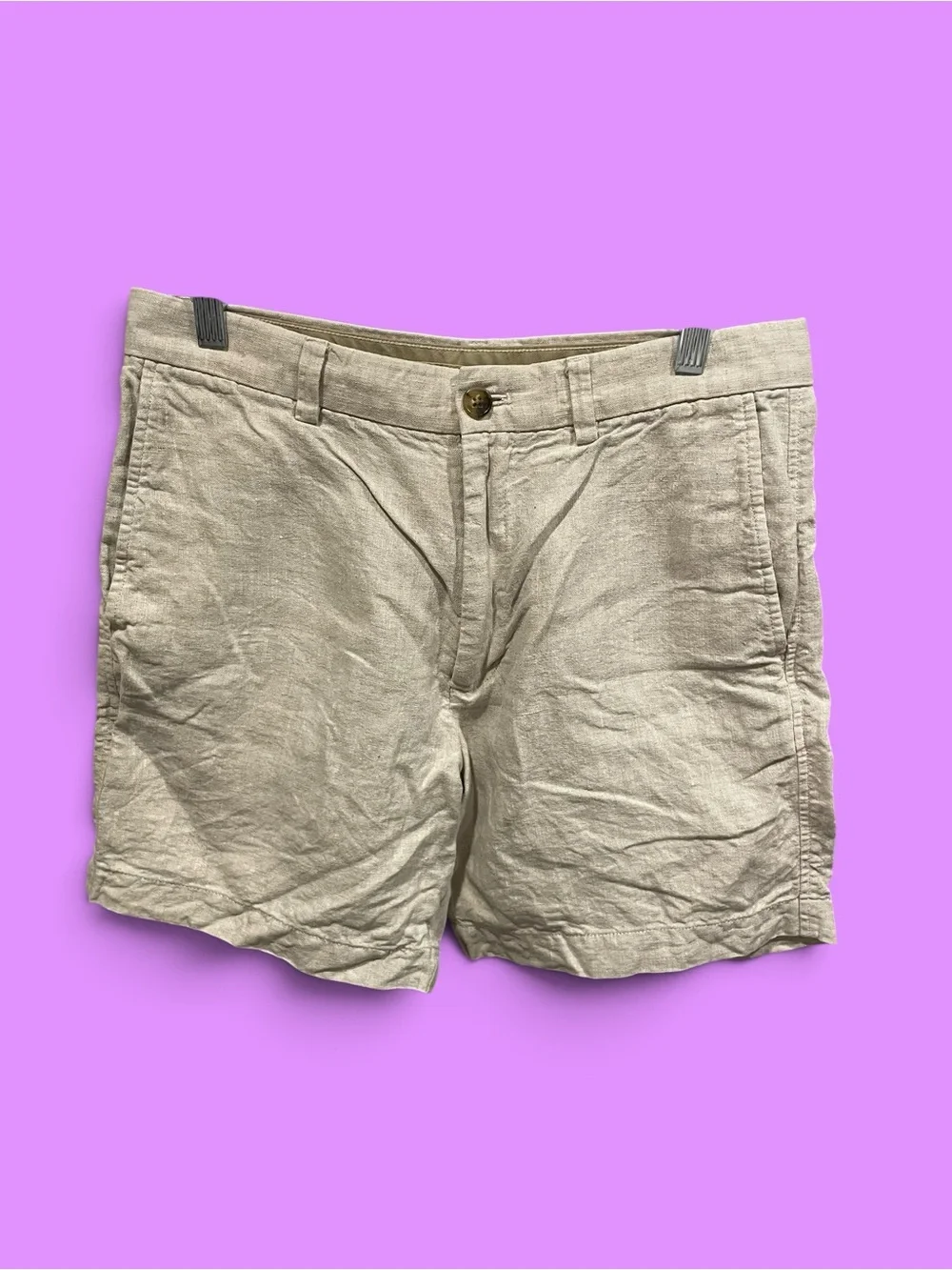 Classic tan linen breezy shorts beach vacation everyday Banana Republic preppy